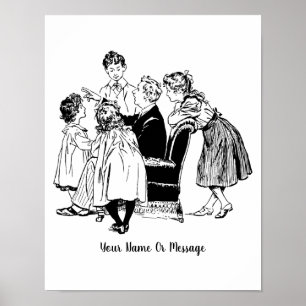 Vintage Art Dad Telling a Story to Children Poster