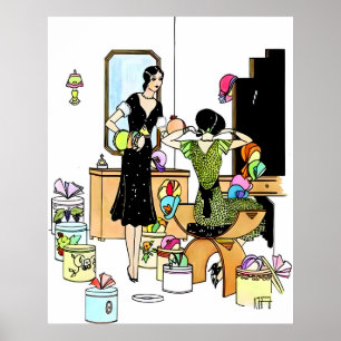Vintage Art Deco 1920s Hat Shop Illustration  Poster