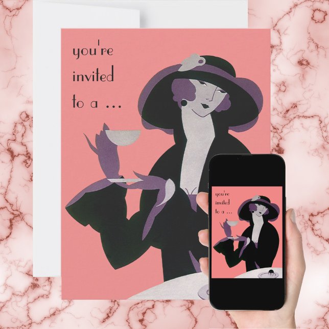 Vintage Art Deco Afternoon Tea Bridal Shower Party Invitation (Creator Uploaded)