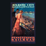 Vintage Art Deco Atlantic City At Night Travel Poster<br><div class="desc">This is a digitally enhanced print of a vintage Art Deco Altantic City, Pennsylvania Railroad travel tourism poster by Edward M. Eggleston. It features a young couple on a balcony overlooking Atalnta City ant night in the background. Although the backgrond color is derived from the original you can customize this...</div>