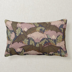 Vintage Art Deco Bat and Flowers Lumbar Cushion