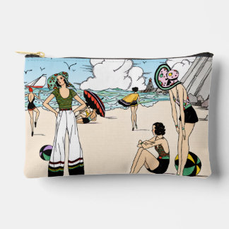 Vintage Art Deco Beach Illustration 1920s Coastal Accessory Pouch