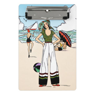 Vintage Art Deco Beach Illustration 1920s Coastal Mini Clipboard