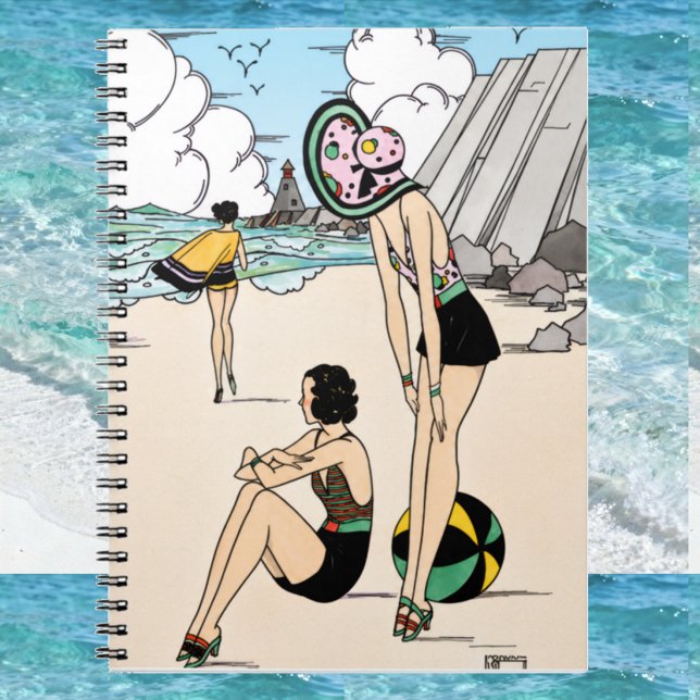 Vintage Art Deco Beach Illustration 1920s Coastal Notebook (Creator Uploaded)