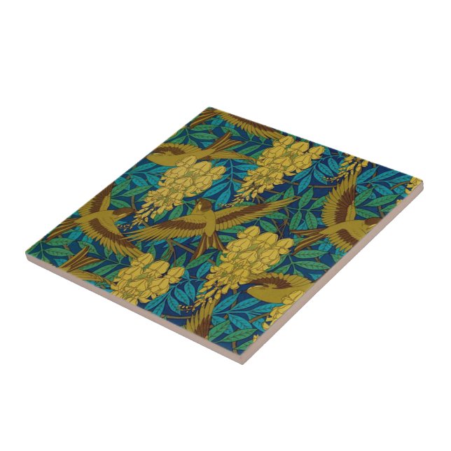 Vintage Art Deco Birds and Leaves Tile (Side)