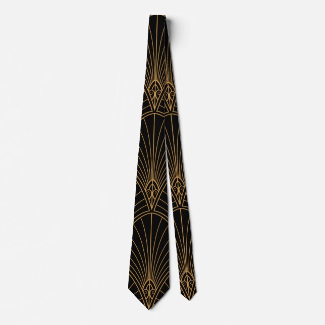 Vintage Art Deco Black and Gold  Tie (Front)
