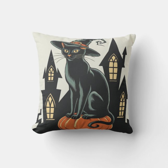 Vintage Art Deco Black Cat 2024 Cushion (Front)