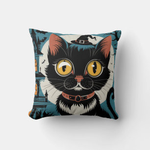 Vintage Art Deco Black Cat 3os Cushion