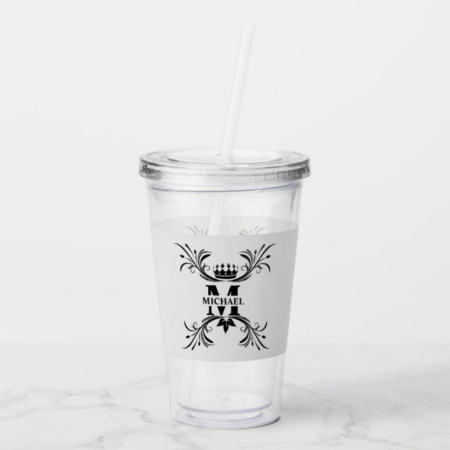 Vintage Art Deco Black Name Monogram Acrylic Tumbler (Back)