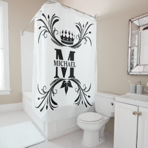 Vintage Art Deco Black Name Monogram Shower Curtain