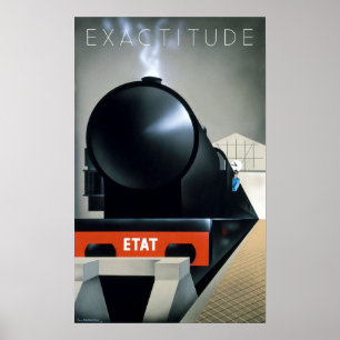 Vintage Art Deco Black Steam Locomotive Poster