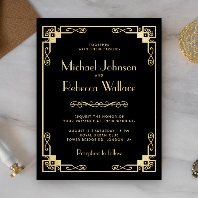 Vintage Art Deco Black Wedding Invitation (Creator Uploaded)