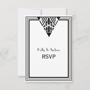 Vintage Art Deco Black White Frame #1 V RSVP Card