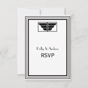 Vintage Art Deco Black White Frame #2 V RSVP Card