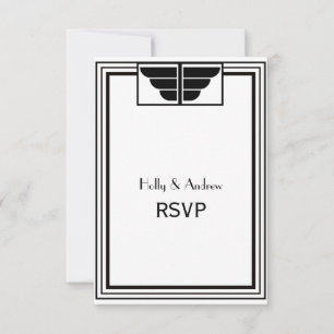 Vintage Art Deco Black White Frame #2 V RSVP Card