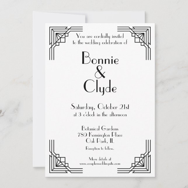 Vintage Art Deco Black & White Geometric Wedding Invitation (Front)