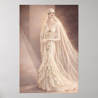 Vintage Art Deco Bridal Fashion Illustration