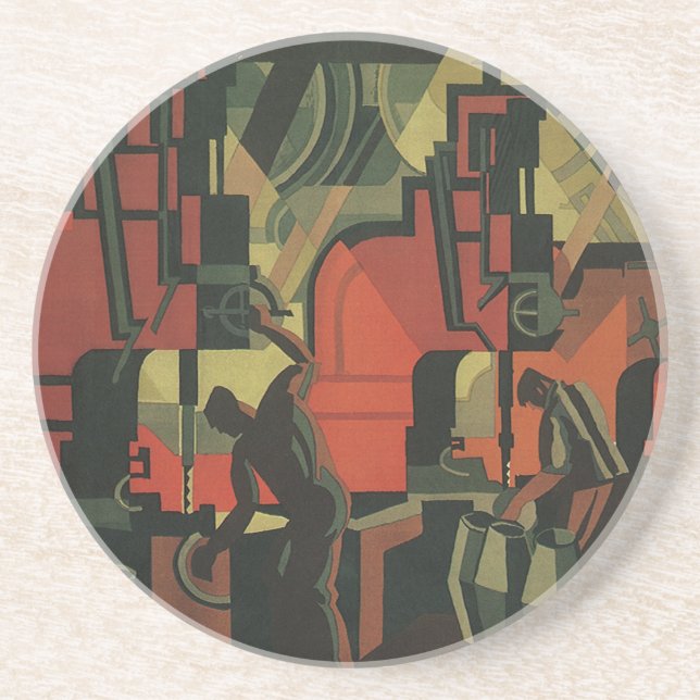 Vintage Art Deco Business Industrial Manufacturing Coaster (Front)