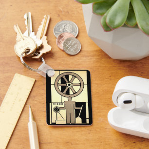 Vintage Art Deco Business Wheel and Machine Worker Key Ring