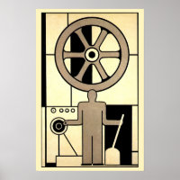 Vintage Art Deco Business Wheel and Machine Worker