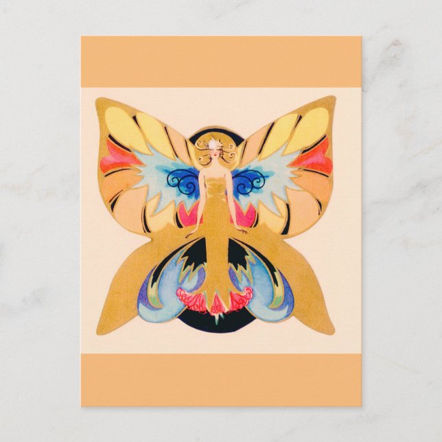 Vintage Art deco butterfly fairy Postcard (Front)