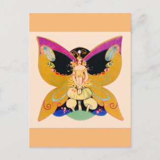 Vintage Art deco butterfly fairy Postcard