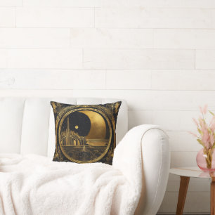 Vintage Art Deco Celestial Moon & Stars Gold Foil Cushion