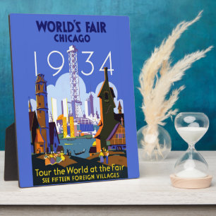 Vintage Art Deco Chicago 1934 World's Fair Poster Plaque