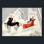 Vintage Art Deco Christmas Sleigh Ride Card  Poster<br><div class="desc">Celebrate the magic of the holiday season with this elegant vintage Art Deco Christmas sleigh ride illustration. This stylish winter scene features a striking black horse pulling a bright red sleigh through a snowy forest while a sophisticated couple rides beneath falling snow. The bold lines, minimalist composition, and dramatic contrast...</div>
