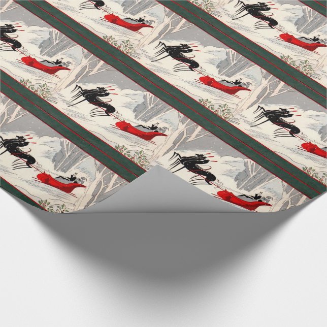 Vintage Art Deco Christmas Sleigh Ride Card  Wrapping Paper (Corner)