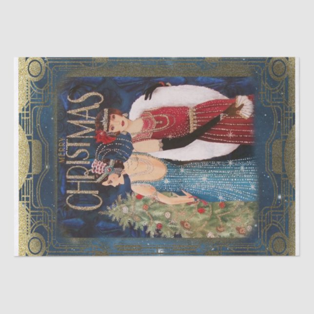Vintage Art Deco Christmas Women Decoupage Tissue Paper (Front)