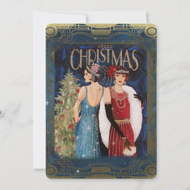 Vintage Art Deco Christmas Women Holiday Card (Front)