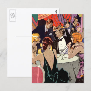 Vintage Art Deco Cocktail Party at Nightclub Postcard