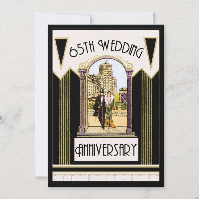 Vintage Art Deco Couple 65th Wedding Anniversary Invitation (Front)