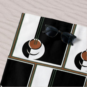 Vintage Art Deco, Cup of Coffee with Steam Beach Towel