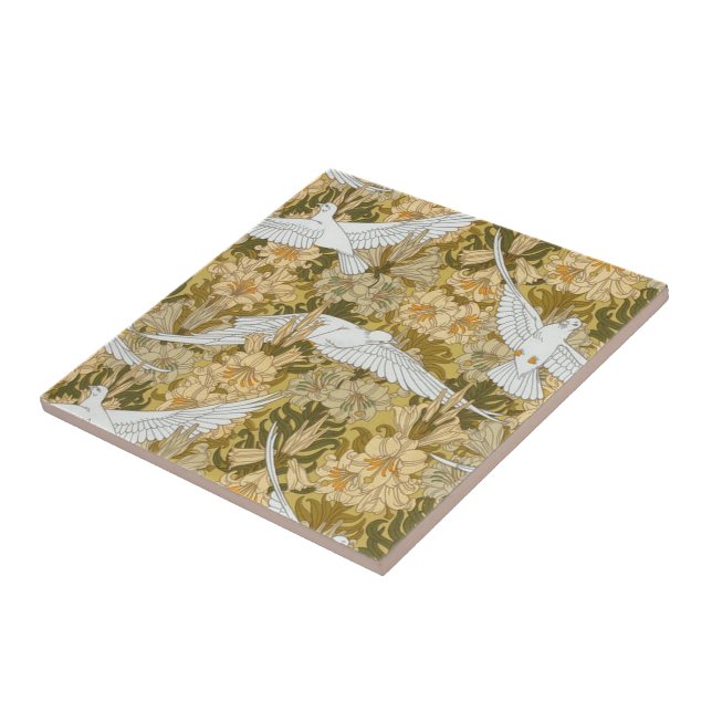 Vintage Art Deco Doves and Flowers Tile (Side)