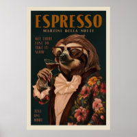 Vintage Art Deco Espresso Martini Drinking Sloth