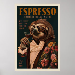 Vintage Art Deco Espresso Martini Drinking Sloth Poster