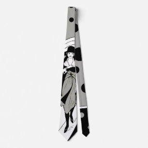 Vintage Art Deco Fashion Diva Woman Polka Dots Tie