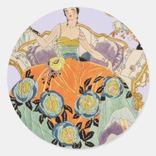Vintage Art Deco Fashion Illustration Elegant Classic Round Sticker