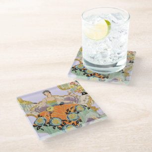 Vintage Art Deco Fashion Illustration Elegant Glass Coaster