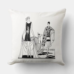 Vintage Art Deco Fashionable Ladies at the Beach Cushion