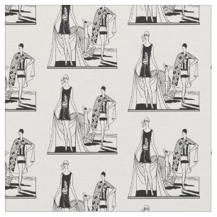 Vintage Art Deco Fashionable Ladies at the Beach Fabric