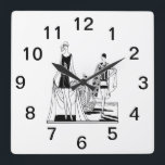Vintage Art Deco Fashionable Ladies at the Beach Square Wall Clock<br><div class="desc">Vintage Art Deco Fashionable Ladies at the Beach Customisable invitations and accessories with a stylised vintage art deco image of a fashionable 1920s - 1930s women in bathing suits at the beach. Please note that this is a graphic design and contains no actual fabrics, metals, etching or embossing. 2017 ©ItsMyPartyDesigns...</div>
