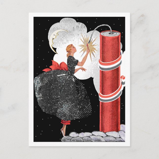 VINTAGE ART DECO "FIRECRACKER FIZZIES" POSTCARD (Front)