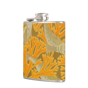 Vintage Art Deco Fish and Yellow Coral Design Hip Flask