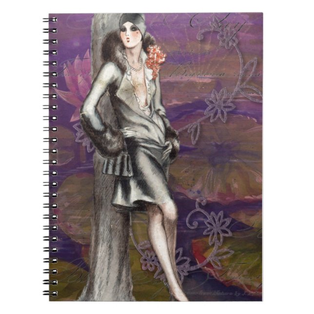 Vintage Art Deco Flapper Lady Design Spiral Notebook (Front)