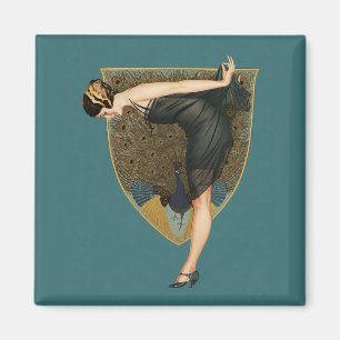 Vintage Art Deco Flapper with Peacock Magnet