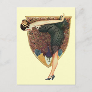 Vintage Art Deco Flapper with Peacock  Postcard