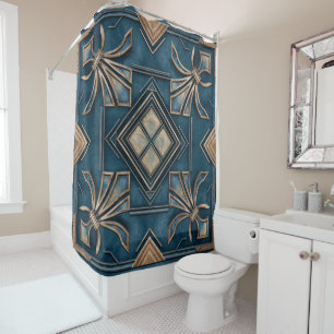 Vintage Art Deco Fleur-de-lis - Blue and gold Shower Curtain